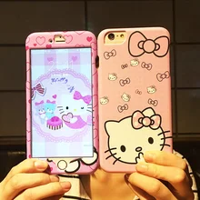 Для iPhone 7/7 Plus Hello Kitty милые спереди + чехол, 360 Полный спектр матовая кожа чехол для iPhone 7/7 P случаи мультфильм телефон