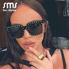 Полностью ручная работа Мари модные квадратные хрустальные солнцезащитные очки Для женщин Для мужчин Винтаж черный, розовый интегрированные солнцезащитные очки для женщин оттенков UV400