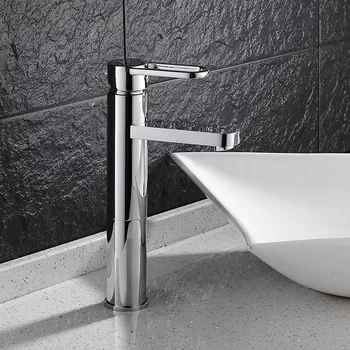 

Free Shipping Luxury basin faucet high quality brief water tap chrome single lever hot and cold bathroom basin tall sink mixer