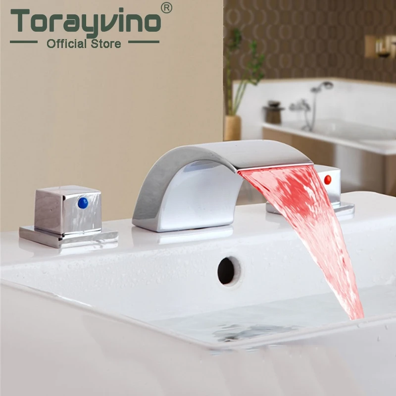 

Modern LED Waterfall Chrome Bathroom Basin Faucet Waterfall Vanity Sink Mixer Tap