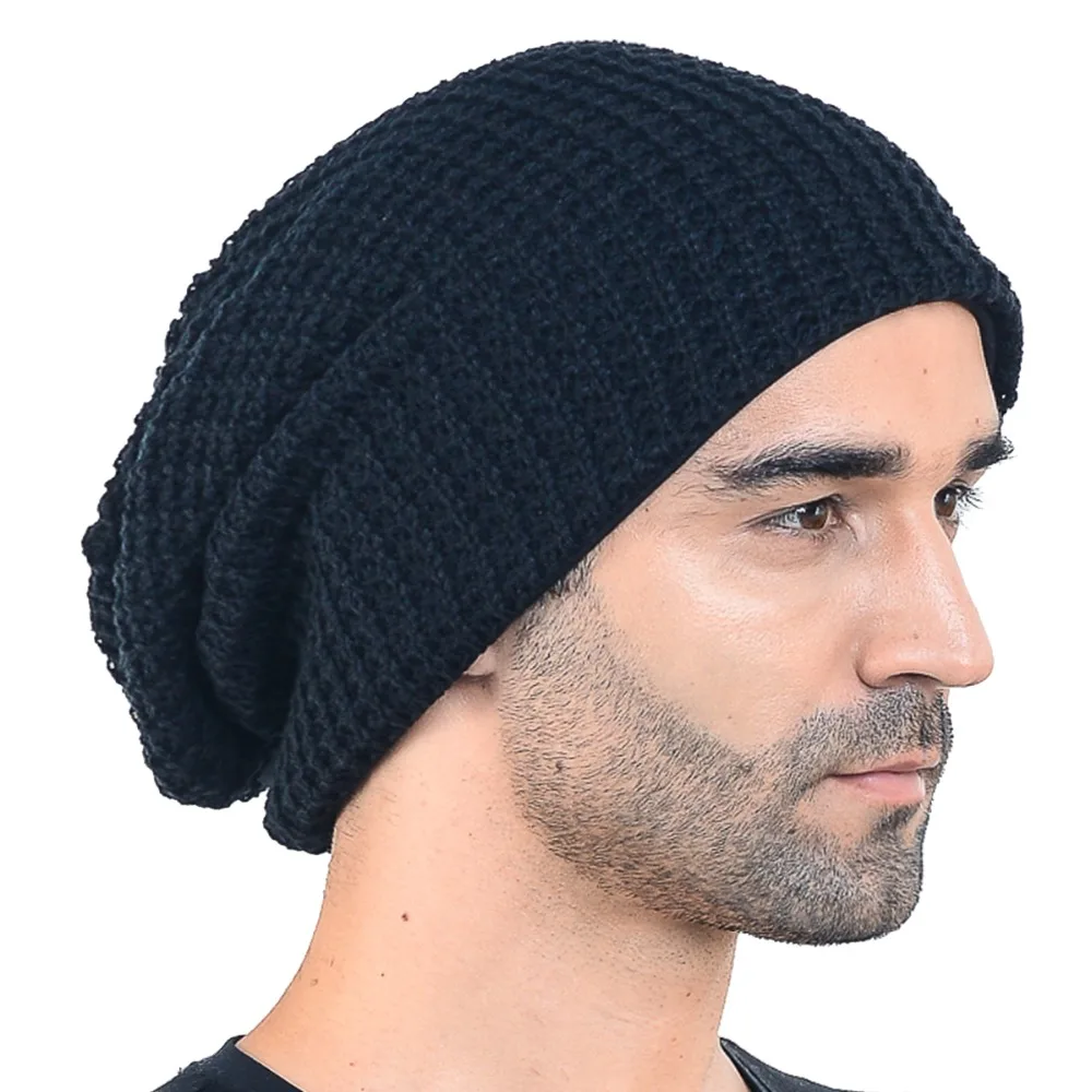 Men Slouch Knitted Beanie Large Skullcap Daily Cap Lined Hat FORBUSITE