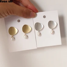 HUANZHI простой: золото, серебро, матовый металлический геометрический неправильный круг натуральный пресноводный жемчуг жемчужные серьги-гвоздики для женщин