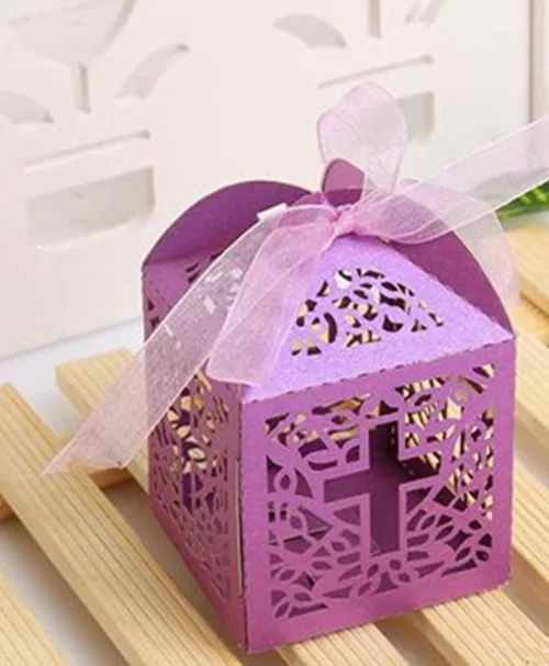 purple Crossing box 20 шт Детские душ пересечение конфеты драги подарочные мешочки коробка крещение день рождения первый для крещения и причастия Свадебные украшения - Цвет: purple Crossing box