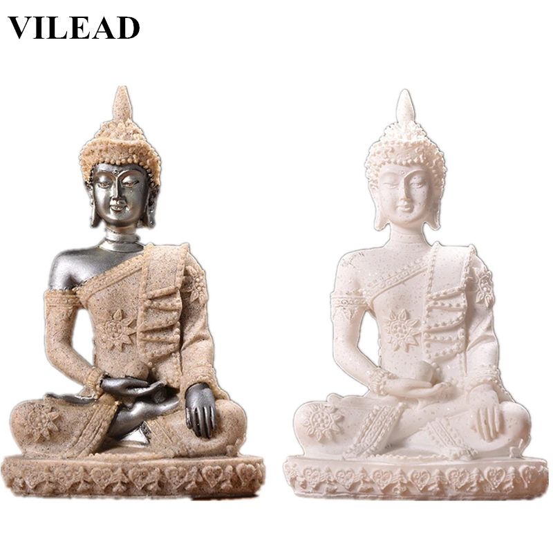 

VILEAD 4.3'' Thailand Buddha Figurines White Nature Sandstone Buddha Statues Religious Vintage Home Decor Miniatures Office Gift