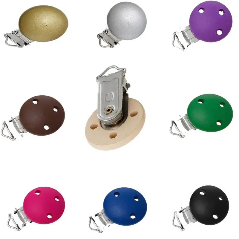 

LF 5Pcs Silver Wooden Metal Baby Pacifier Clips Solid Color Holders Cute Infant Soother Clasps Holders Accessories Diy Tool