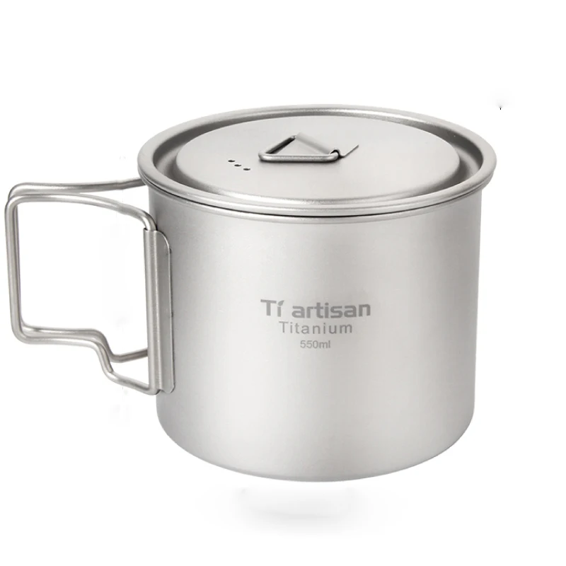 

550ml Tiartisan Pure Titanium Folding Handle Travel Cup Water Mug for Outdoor Camping Cooking Pot Tea Coffee Mug Backpack Ta8310