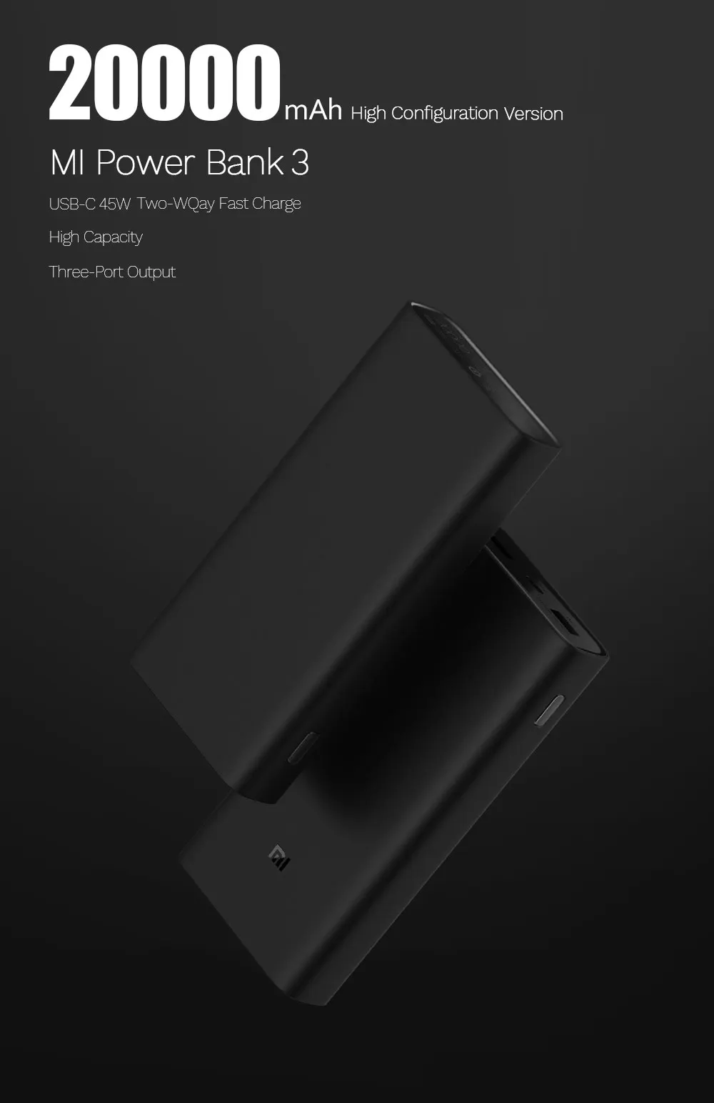 Xiaomi power Bank 3 20000 мАч USB-C 45 Вт Двусторонняя Быстрая зарядка type-C Dual USB power bank портативное зарядное устройство для ноутбука смартфона