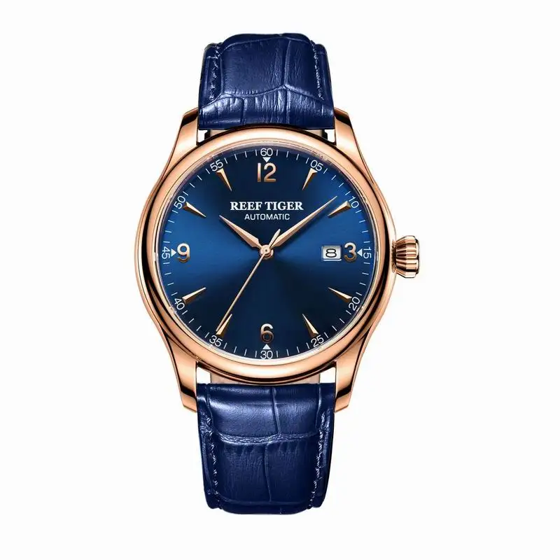 Риф Тигр/RT новое платье автоматические часы для мужчин розовое золото кожаный ремешок часы с аналоговым дисплеем RGA823G - Цвет: RGA823GPLL