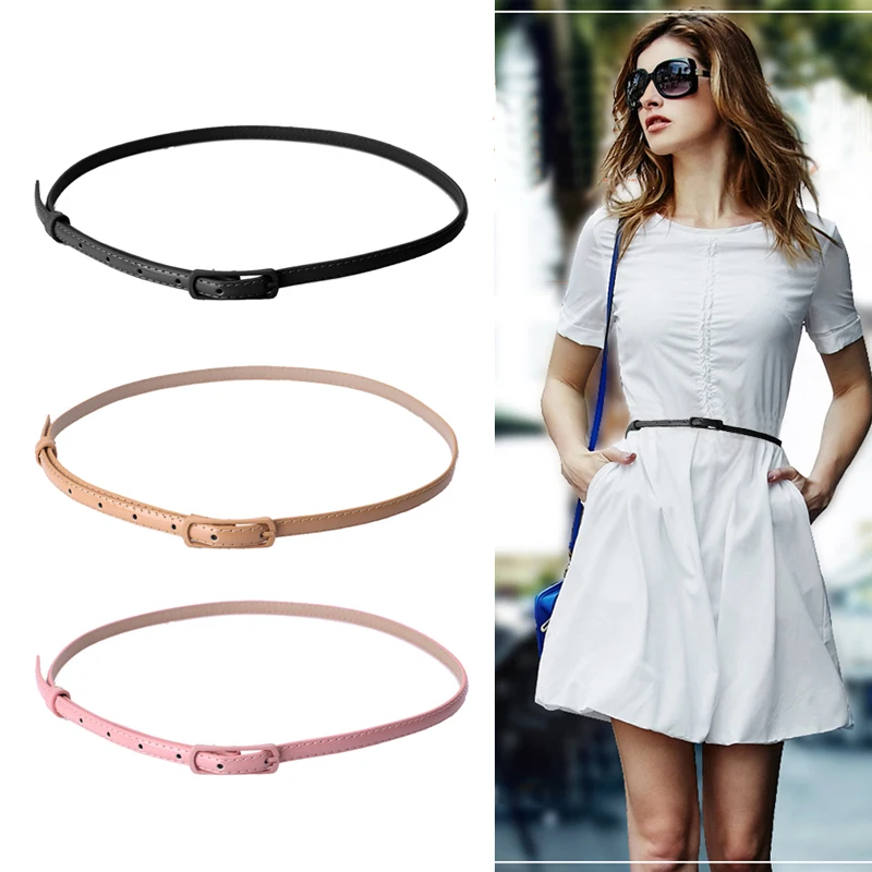 

Women Girl Fashion Waist Belt Waistband Colorful Faux Leather Narrow Thin Skinny Black/Khaki/Pink