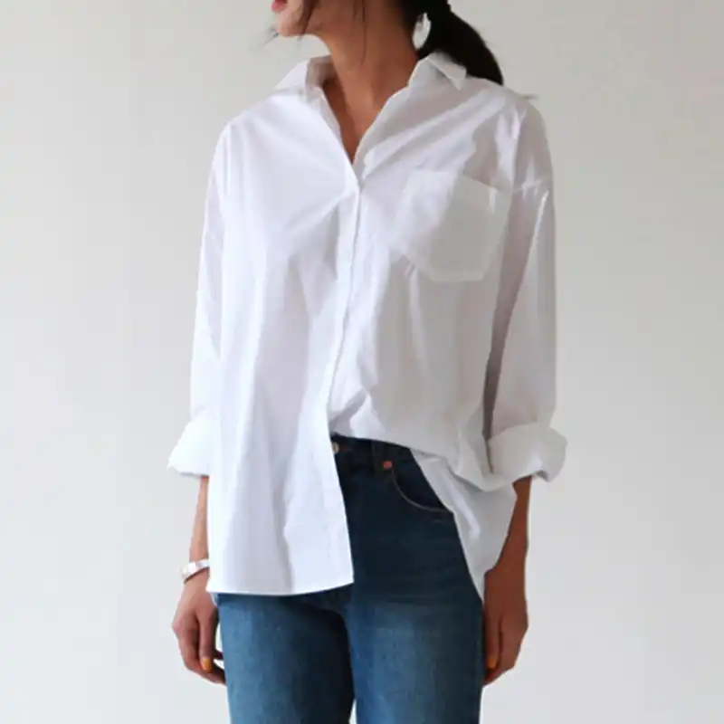 camisa blanca manga larga de mujer