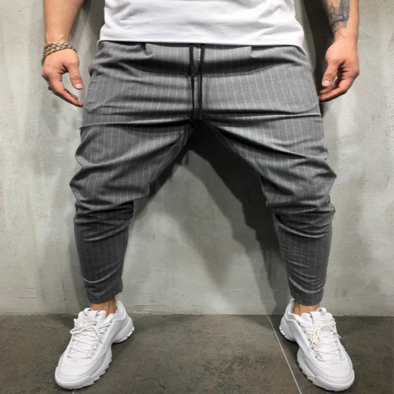 

Pants 2018 hot sale Mens Skinny Slim Fit Bottom Striped Casual Pants With Pockets Workout Hip Hop Track Trousers