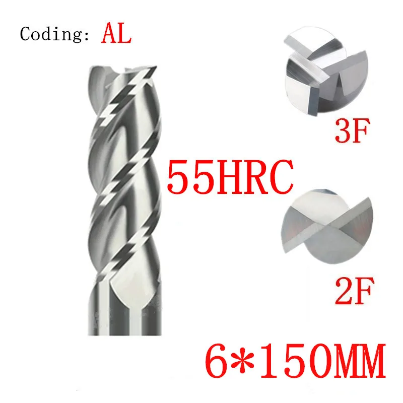 

2PCS 2 Two Double flutes HRC55 extra long shank length 150mm tungsten carbide end mill bit CNC milling cutter Lengthen 6*150