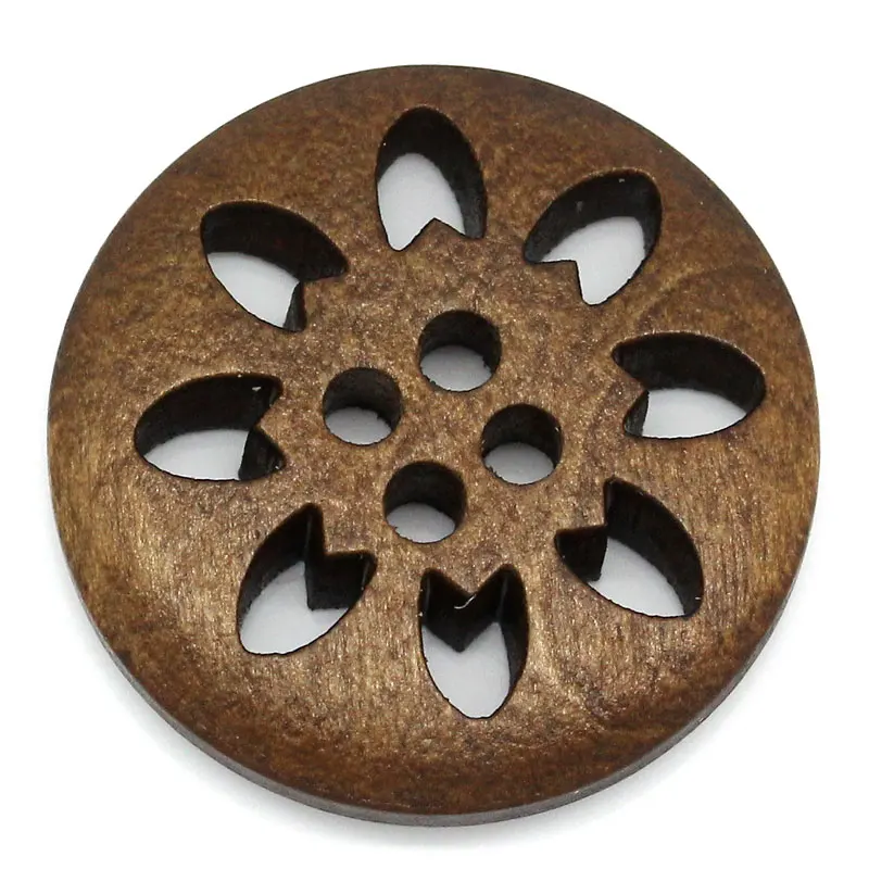 

DoreenBeads Wood Sewing Button Scrapbooking DIY Sewing Supply Round Brown 4 Holes Snowflake Pattern 25mm(1")x 25mm(1"),5 PCs New