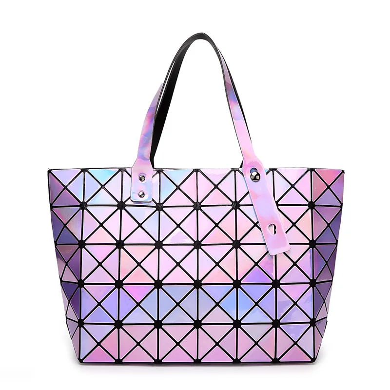 

Fashion Laser Women Dazzle Color Plaid Tote Casual Bags Female Fold Over Handbags Lady Sequins Mirror Saser Bag Silver/Red/Blue