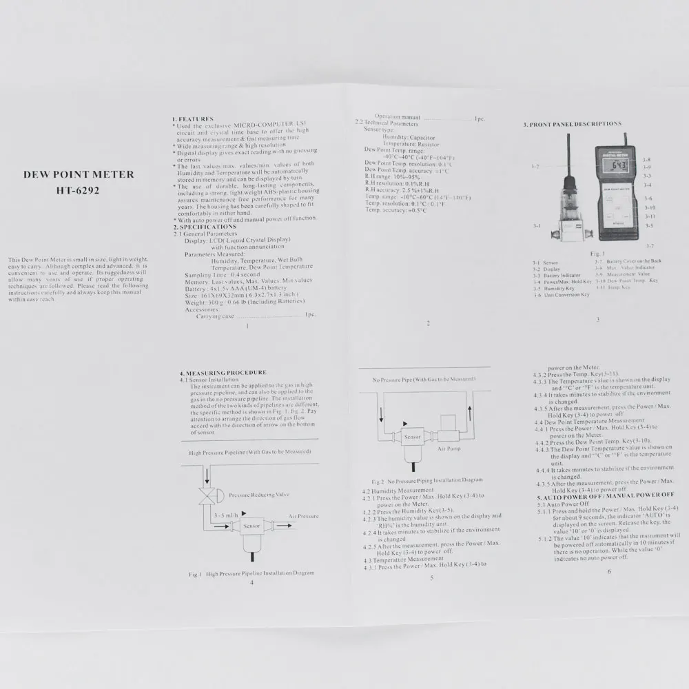 Метр точки росы HT-6292 цифровой измеритель влажности 10-95% RH с измерением температуры-10-60 точки росы-40-40 градусов Цельсия