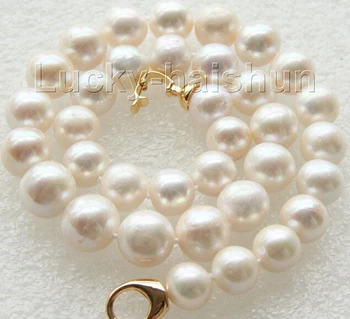 

Hot sale Free Shipping>>>>>18" 11-13mm natural round white freshwater pearls necklace filled gold clasp