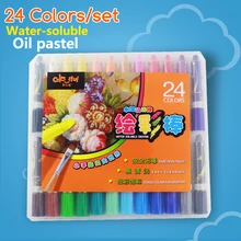 Цветные карандаши 24 цвета набор водорастворимые вращающиеся масляные ручки для рисования детский пластиковый чехол