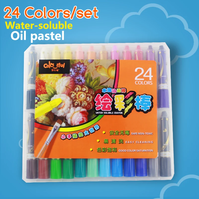 

Crayons 24 Colors Set water-soluble rotating oil painting stick child paint brush plastic Case