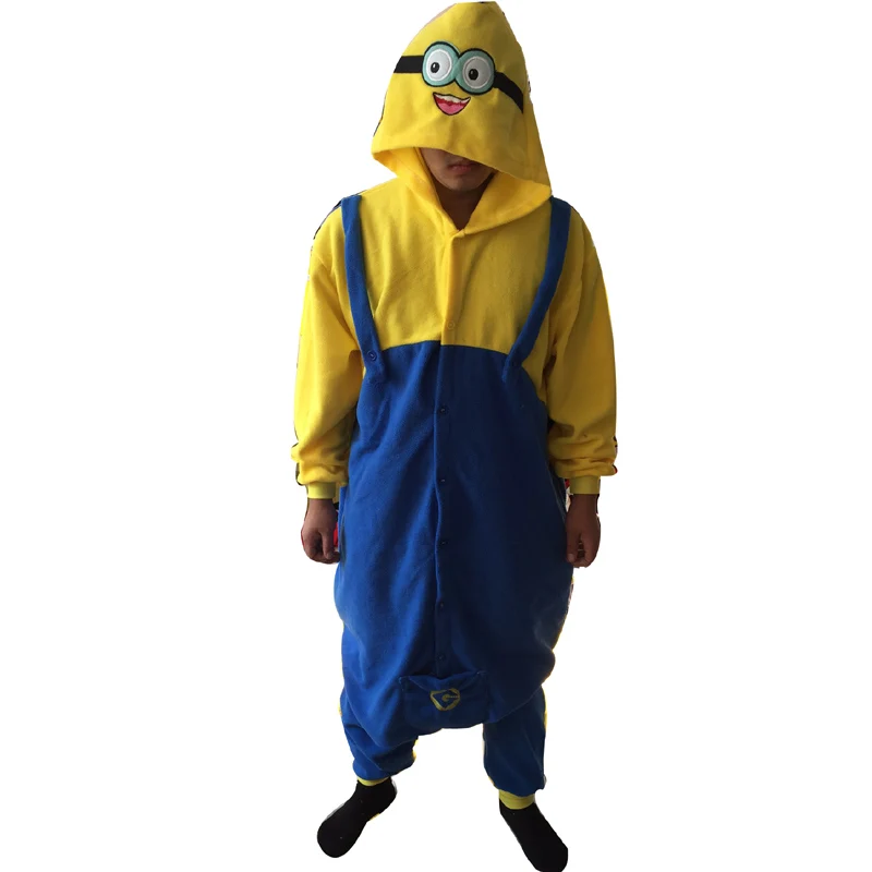 Cartoon Women Minions Onesies Jumpsuit Adult Pajamas Polar Fleece Cosplay Kigurumi For Halloween Jumpsuit Pijama Party Men