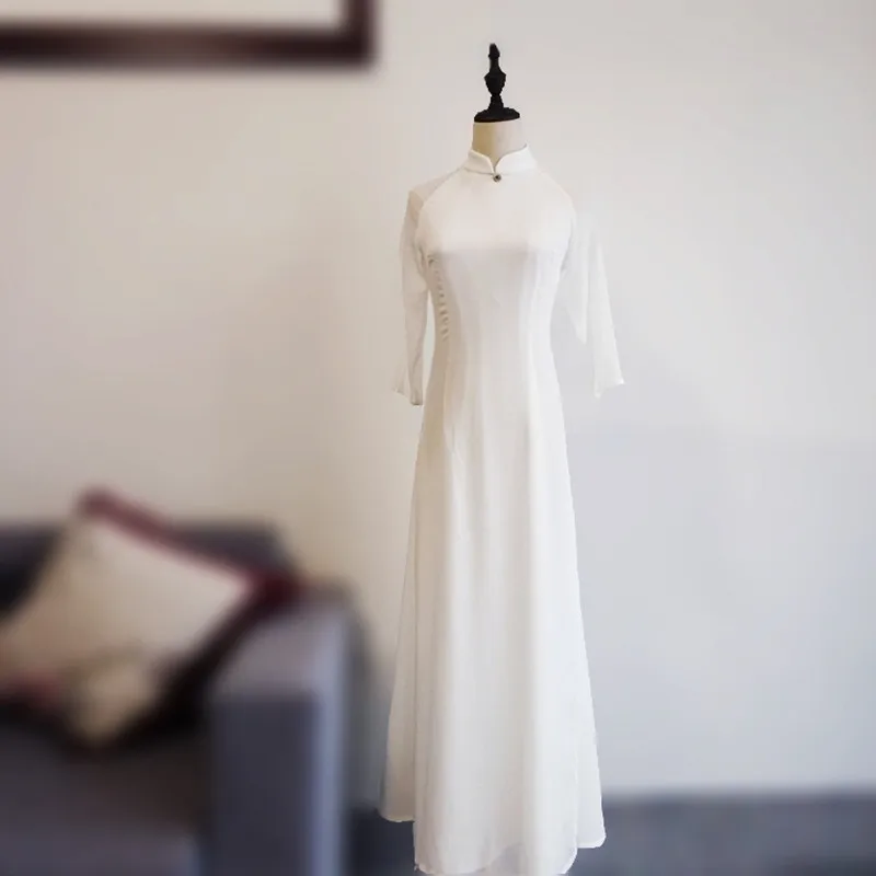

Traditional Vietnam Improved Modern Ao Dai Slim Long Dress Women Cheongsam Chinoise Elegant White Party Dresses Qipao Aodai