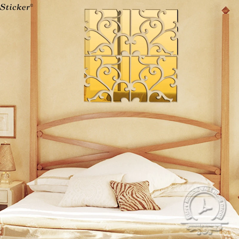 32pcs//set 3D Mirror Wall Stickers Acrylic Mural BIG Sticker Home Decorati UK