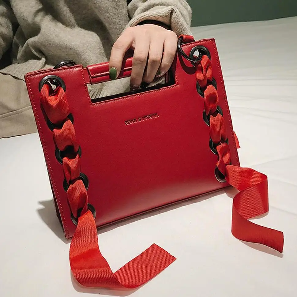 

Luxury 2019 Fashion New High Quality Pu Leather Women's Designer Handbag Ribbon Tote Bag Leisure Shoulder Messenger Bags