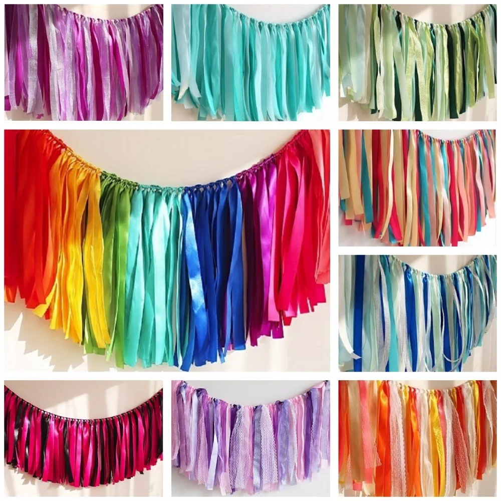 

Rainbow Blue Purple Valentine's Day Ribbon Banners Garland Ornaments Wedding Party Decorations Supplies Garland Wedding Decor
