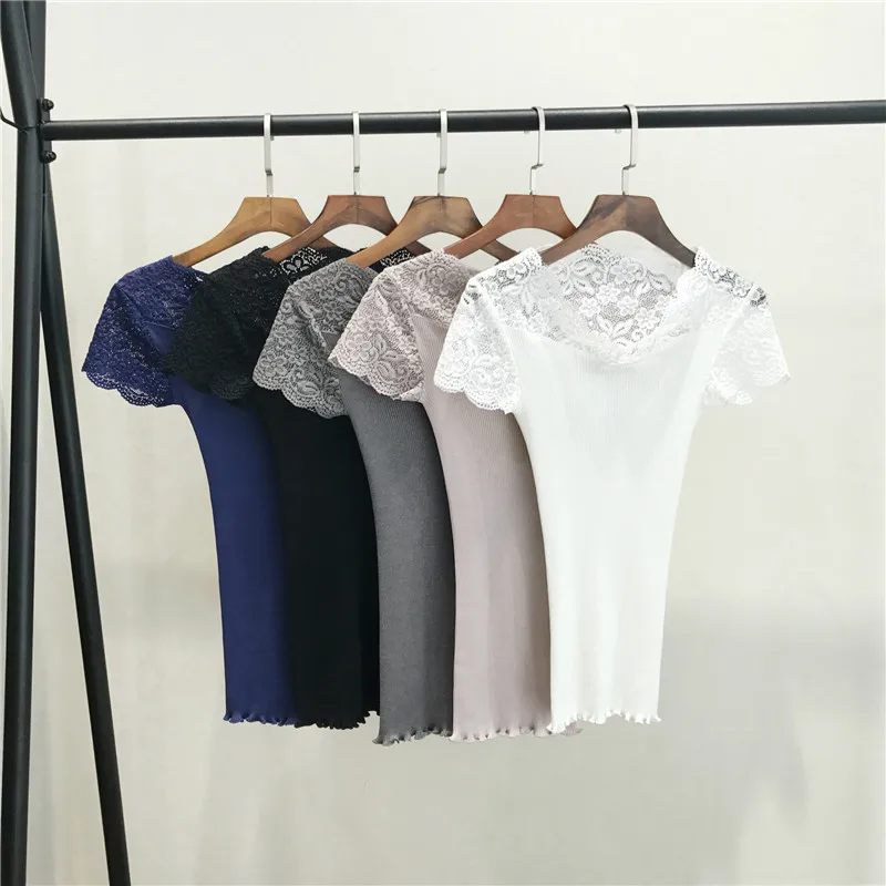 

LUO SHA European Sexy Lace Pierced Shirt Top Woman Blouses V-neck Knitted Camisetas Mujer Blusen Women 2017