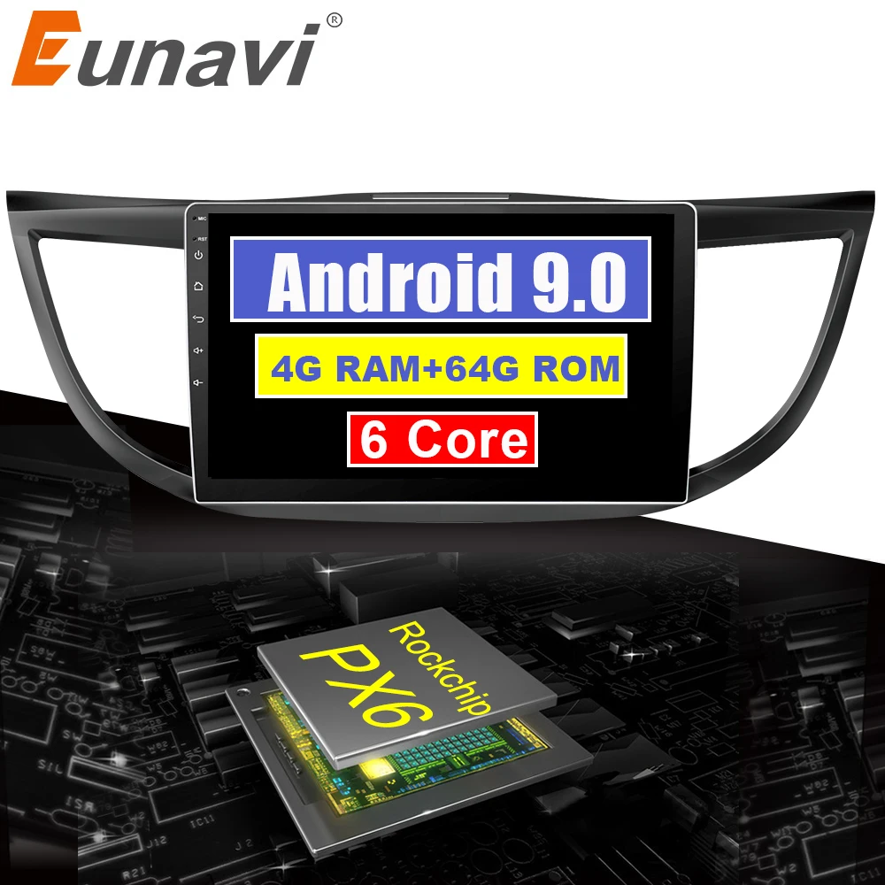 

Eunavi 4G+32G Android 9.0 4G Car Radio Multimedia Audio Player Navigation GPS 2Din For Honda CRV 2012 2013 2014 2015 2016 PX6