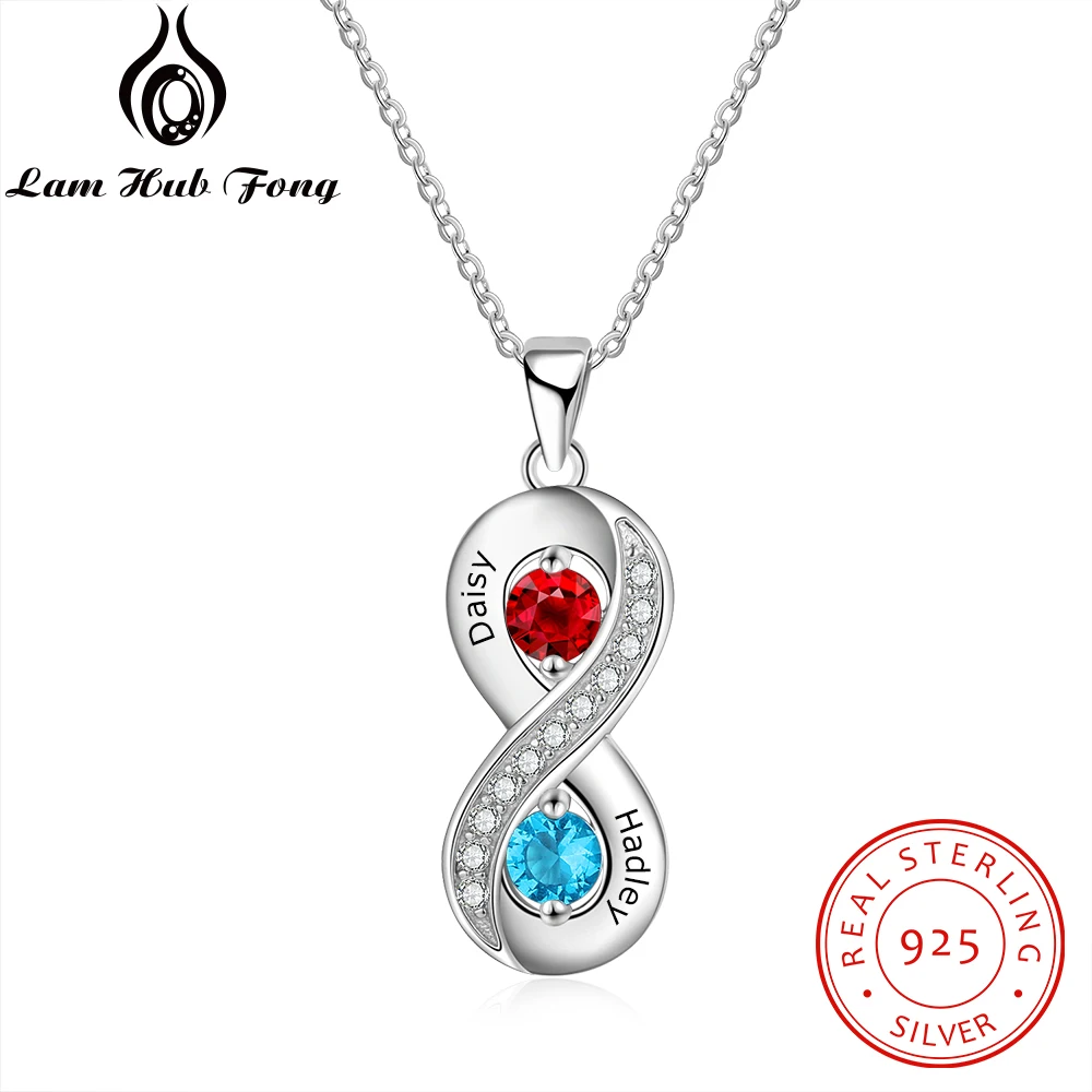 

Personalized Name Necklaces 925 Sterling Silver Birthstone Necklaces Custom Infinity Love Jewelry Women's Gift(lam hub fong)