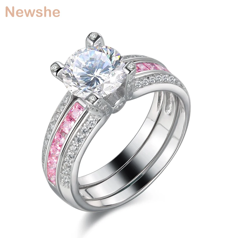 Newshe Wedding Engagement Ring Set For Women 2 Ct Multi Color Round Cut CZ Solid 925 Sterling Silver Fashionable Jewelry Newshe Wedding Engagement Ring Set For Women 2 Ct Multi Color Round Cut CZ Solid 925 Sterling Silver Fashionable Jewelry