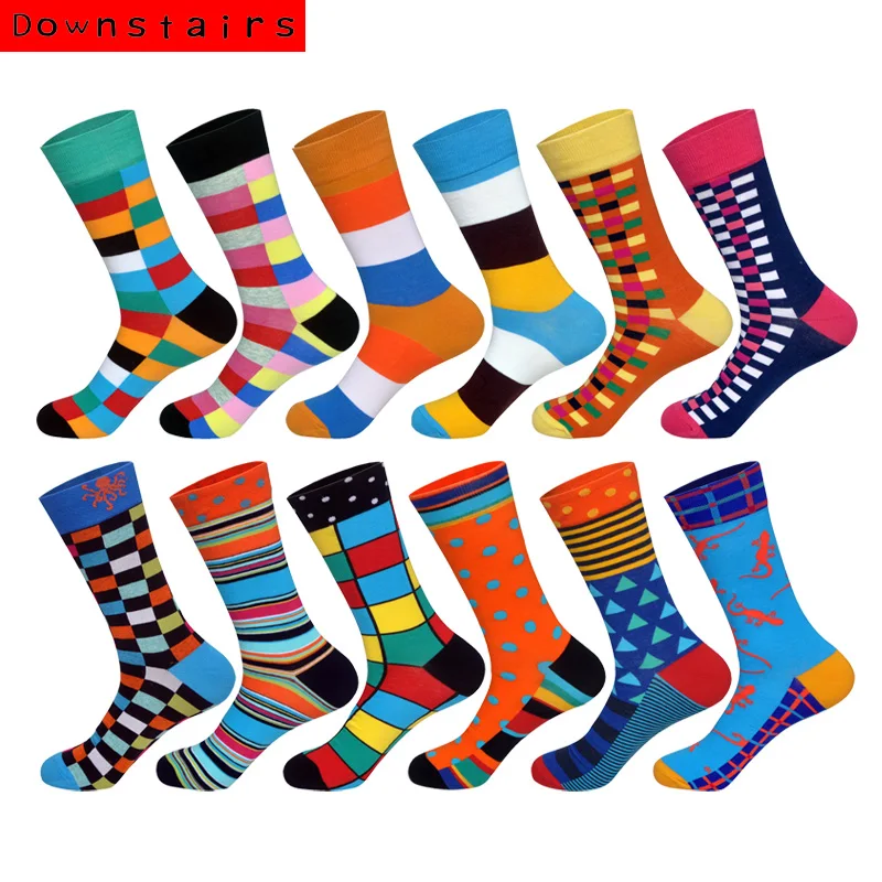 Мужские носки из хлопка, 12 пар/лот, хип-хоп, забавный рисунок, тренд, уличная одежда, подарки для мужчин, счастливые носки Skarpety Meskie - Цвет: Lot A