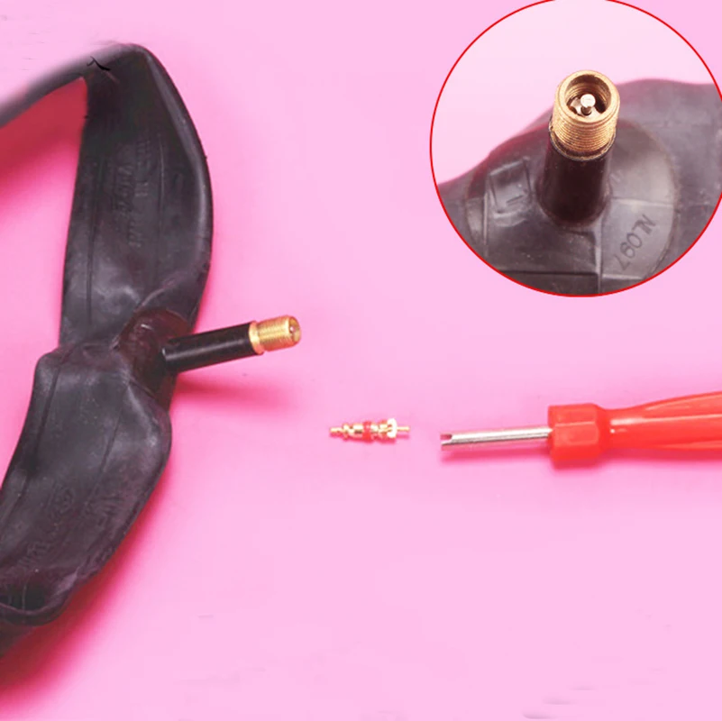 

1 set Schrader Valve Core Wrench MTB Gas Nozzle Removal Tool Screwdriver Tire Repair Tool + Copper Schrader Valve Core