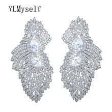 Серьга Бижутерия Уникальный Дизайн Никель установка белый кубический цирконий Свадебные серьги для вечерние