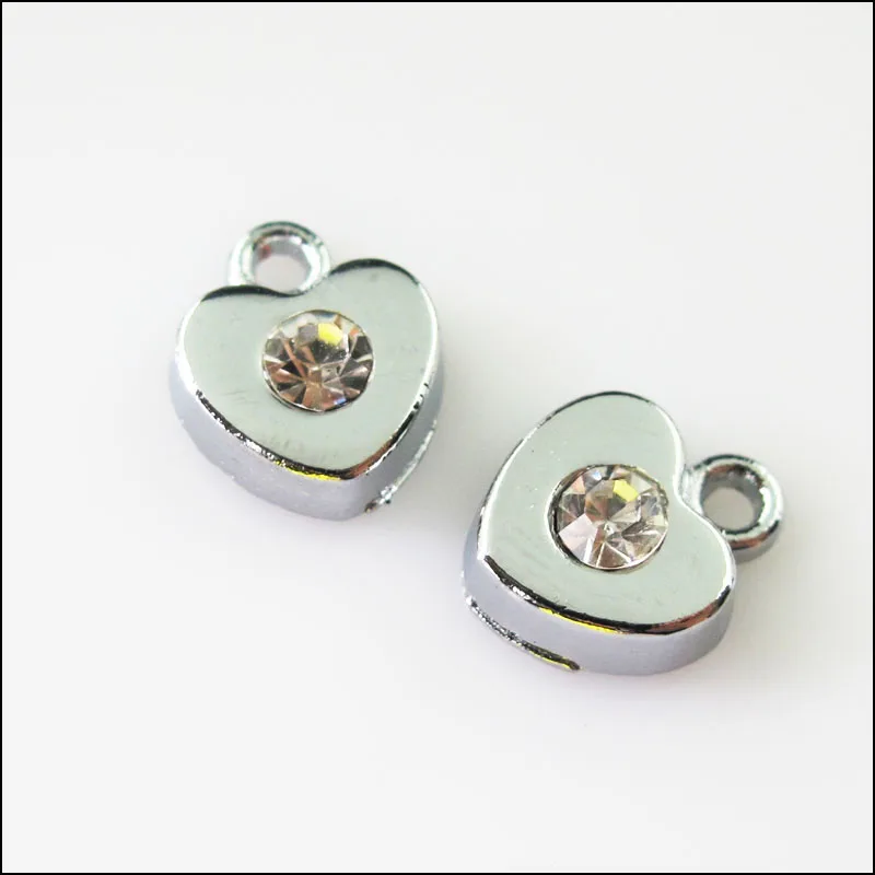 

New 6Pcs Dull Silver Lovely Heart Crystal Charms Pendants 10x12mm