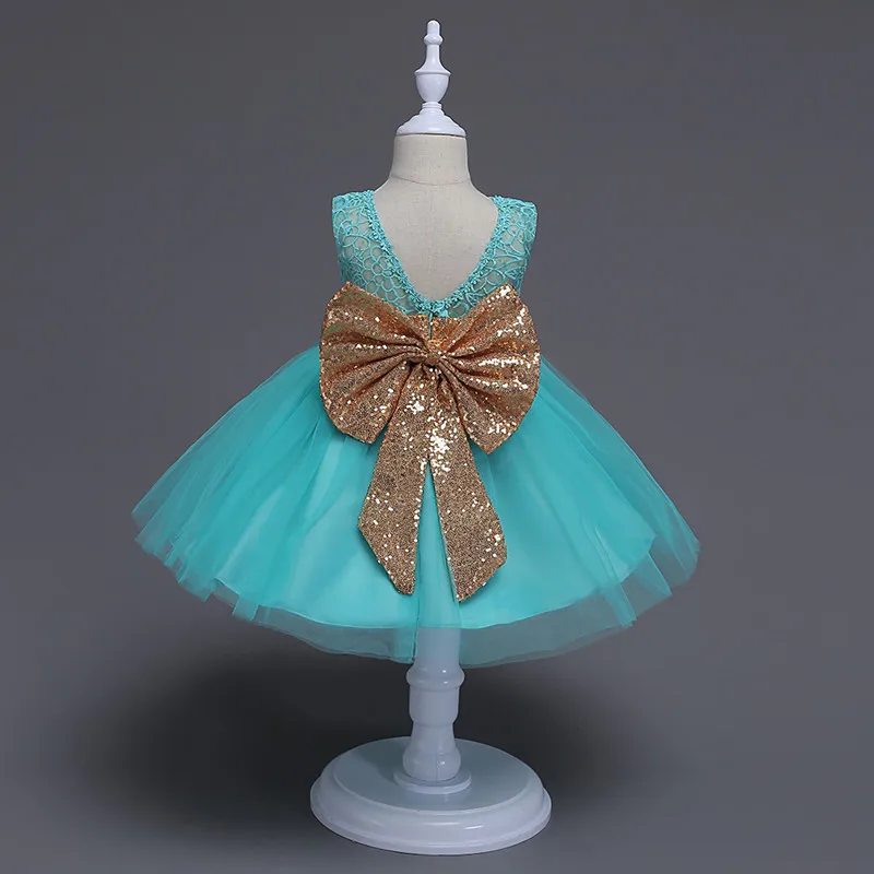 

Fashion Kids Clothing 2019 Children Beautiful Princess Lace Dress Girl Mesh Sequined Bow Sleeveless Elegance Praty Wedding Dress