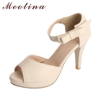 

Meotina Platform Sandals Women Shoes Summer 2018 Sandals High Heels Wedding Shoes Bow Ankle Strap Shoes Spring Peep Toe Sandals