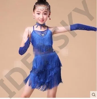 girls fringe ballroom to children sleeved tassel latin clothing competition dress samba rumba and tango dance dresses for sale