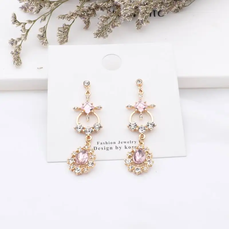 MENGJIQIAO корейские модные Романтические длинные серьги с розовыми кристаллами и кисточками для женщин девушек элегантные милые свисающие серьги Подарки