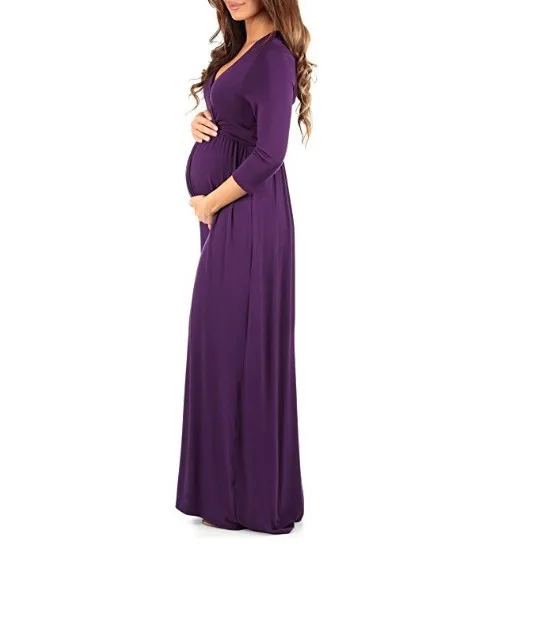 Платья для беременных, женские платья с рюшами, с длинным рукавом, v-образным вырезом, 3/4 рукав, простое Макси Вечерние для фотосессий