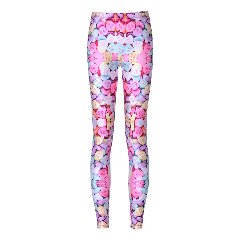 Heart Candy Douchow женские леггинсы с принтом в виде сердечек и конфет, штаны для девушек, блестящие эластичные леггинсы из спандекса, обтягивающие леггинсы без ступни размера плюс - Цвет: Heart Candy