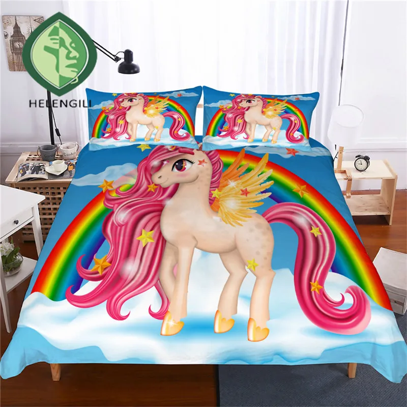 

HELENGILI 3D Bedding Set Unicorn Print Duvet Cover Set Lifelike Bedclothes with Pillowcase Bed Set Home Textiles #DJS-19