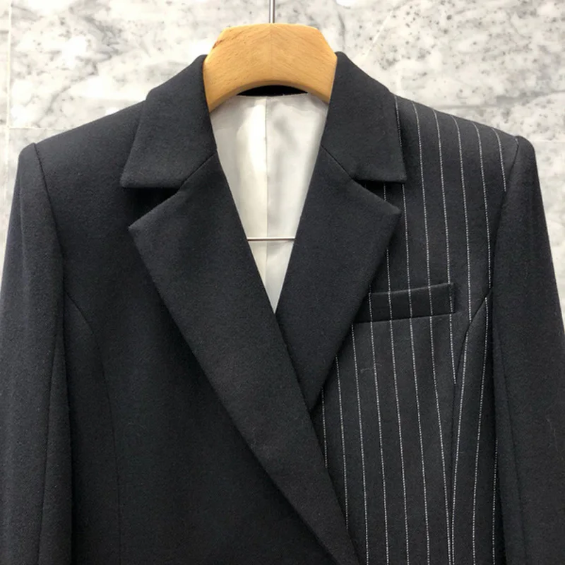 2019 Las De Nuevo Traje Black Mujeres Ropa Primavera Asimétrica Otoño Rayas Superaen Irregular Y Chaqueta qt8za