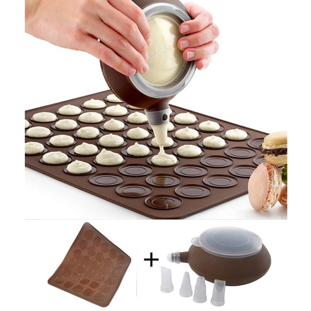Best Offers LIXYMO macarons sets (30-cavity Silicone mat+ 1 cream dispenser with 4 nozzles) Macaron maker baking moulds set tools Oven use 
