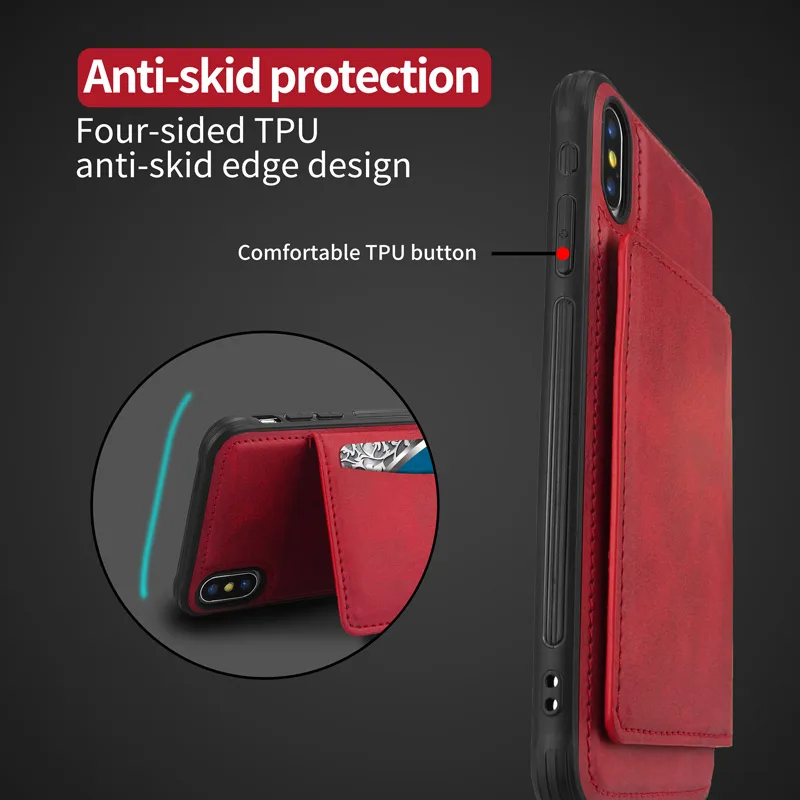 Премиум Кожа подставка Прочный противоударный защитный чехол для iPhone X XR XS Max 6 6S 7 8 Plus кредитный держатель для карт кошелек сумка