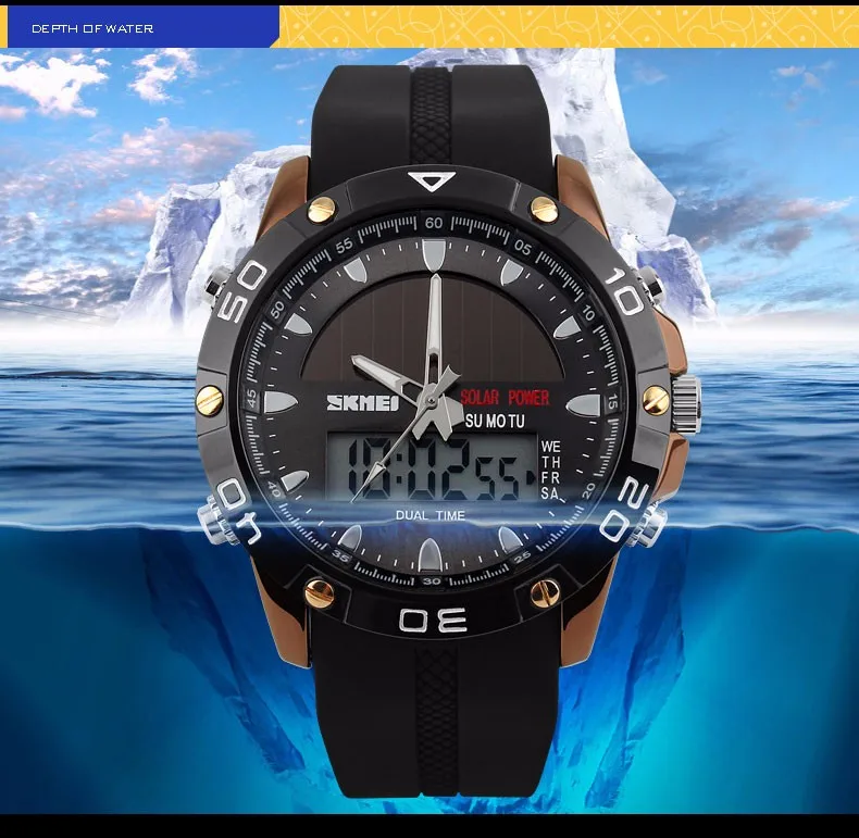 Новые Брендовые мужские спортивные часы SKMEI, Цифровые кварцевые часы на солнечной энергии, многофункциональные уличные Военные Наручные Часы 1064