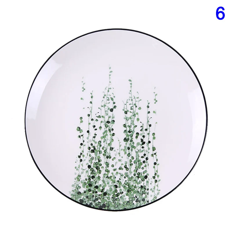 

1 Pcs Tropical Plant Green Leaves Round Dinner Plate for Dessert Fruit Lunch Hot Sale