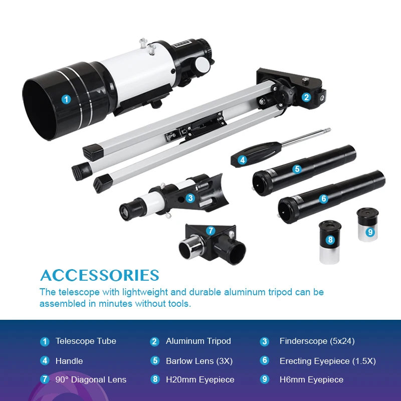 AOMEKIE 30070 телескоп 15-140X с компактная тренога Finderscope для наземного пространства Луна монокулярный прибор наблюдения Дети Начинающий подарок