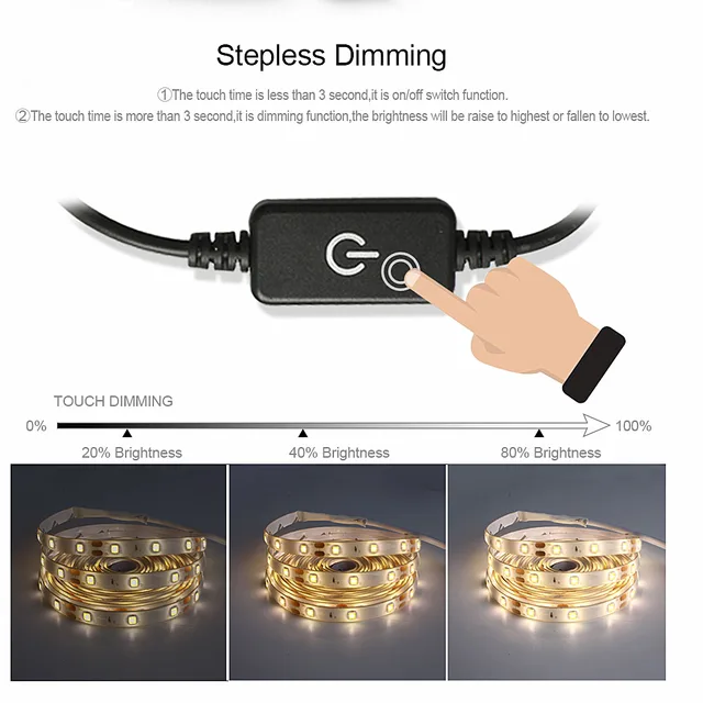 5M LED light Strip Waterproof 2835 Ribbon LED Strip Dimmable Touch Sensor Switch 12V Power Supply 5M LED light Strip Waterproof 2835 Ribbon LED Strip Dimmable Touch Sensor Switch 12V Power Supply For Under Cabinet Kitchen Lamp