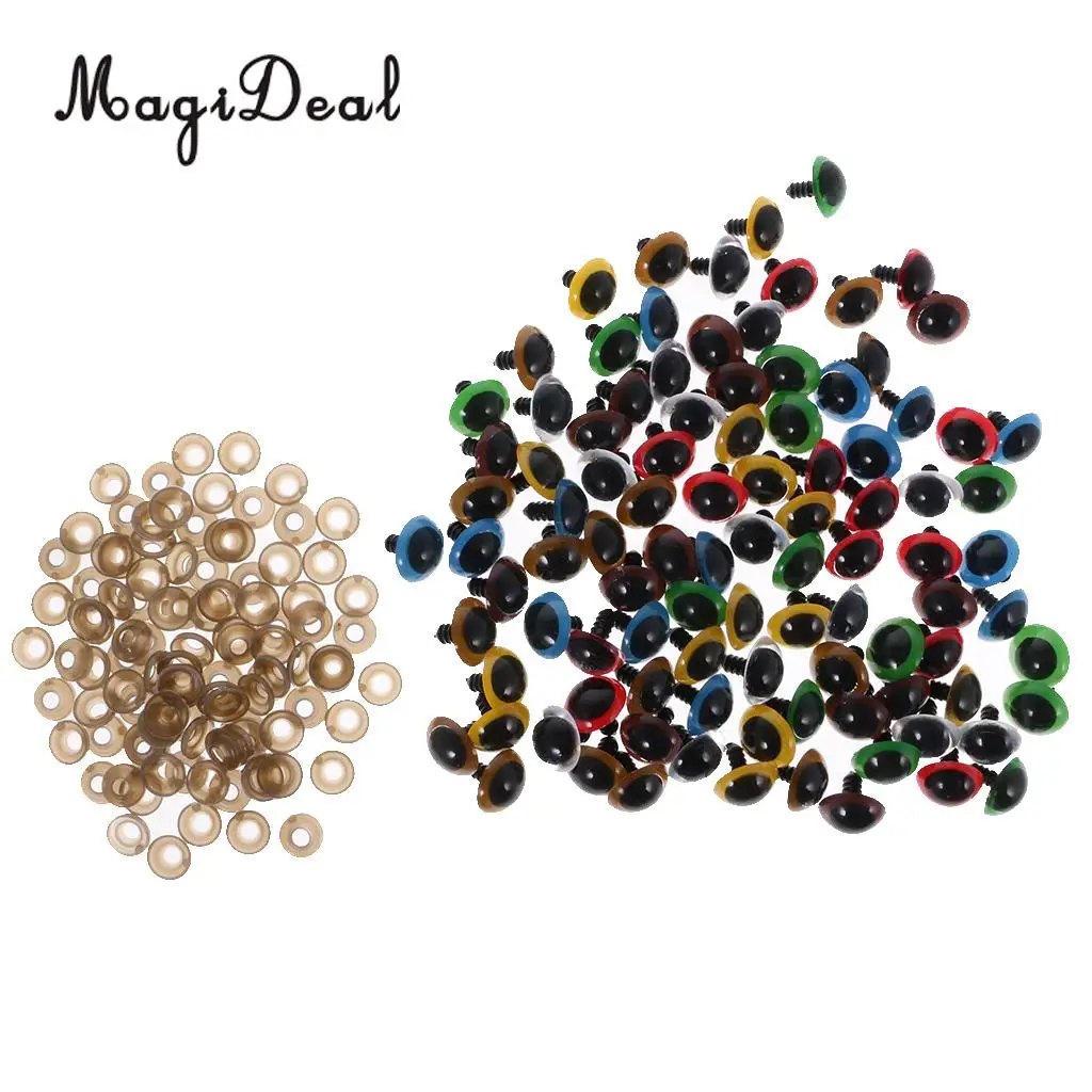 MagiDeal 100Pcs/Pack Mixed Color Plastic Safety Eyes with Washers for Dolls Animal Bear Making DIY Craft Handmade Toy 7Kinds